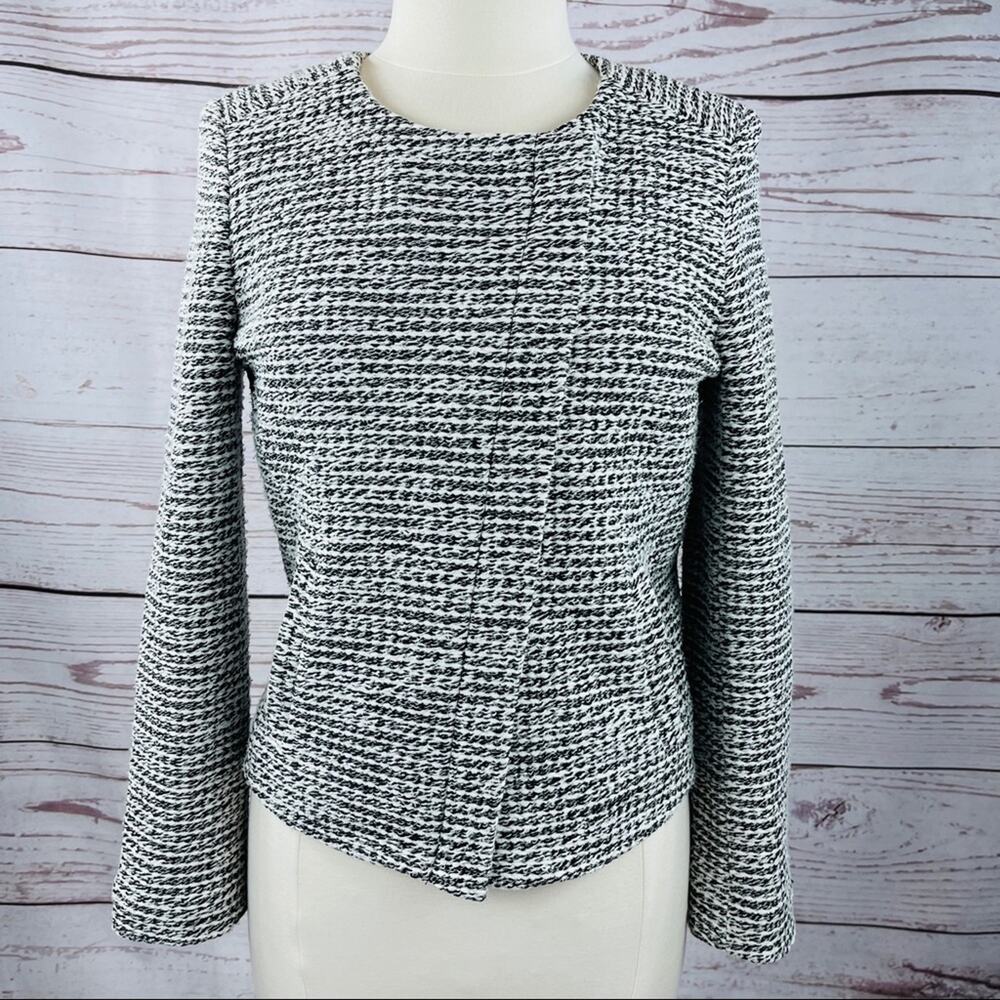 Ann Taylor LOFT black white woven asymmetrical zipper